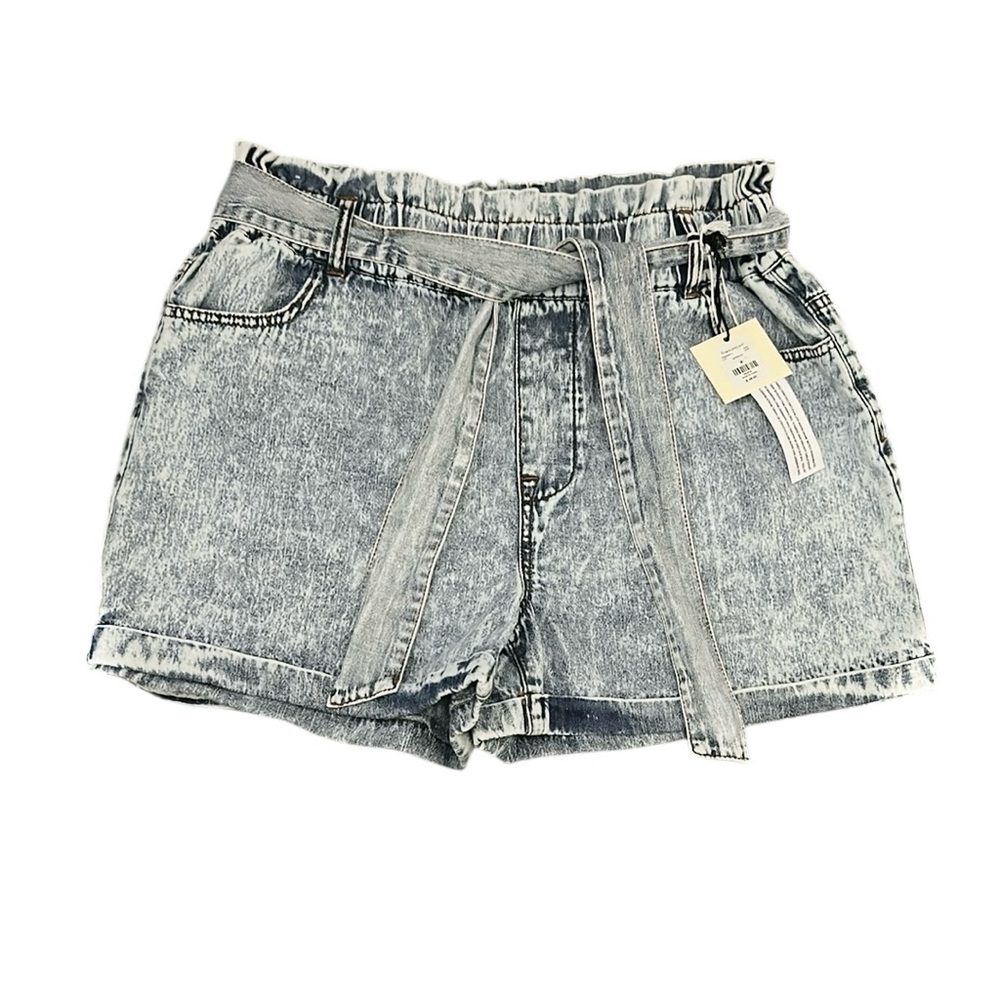 Francesca's Collections Acid Wash Light Blue Paperbag Jean Shorts